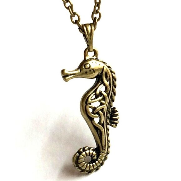 Seahorse Necklace Gold Plated Sea Life Pendant 29" Chain Island Nautical Beach - Picture 4 of 11